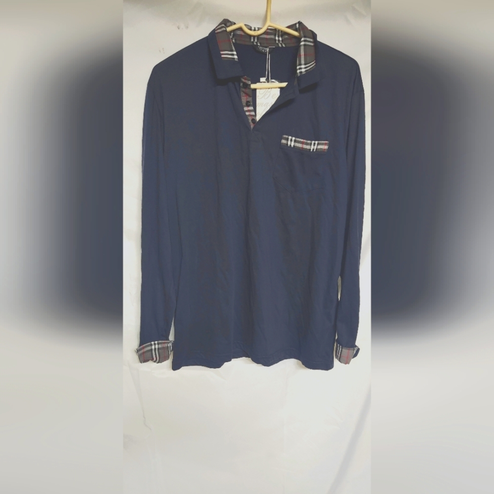 Men's Navy Blue Plaid Collar Shirt By Coofandy